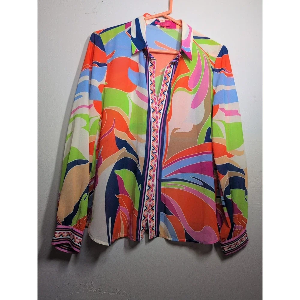 Flying Tomato Button Up Top Paisley Long Sleeve Women Size S - Picture 2 of 8